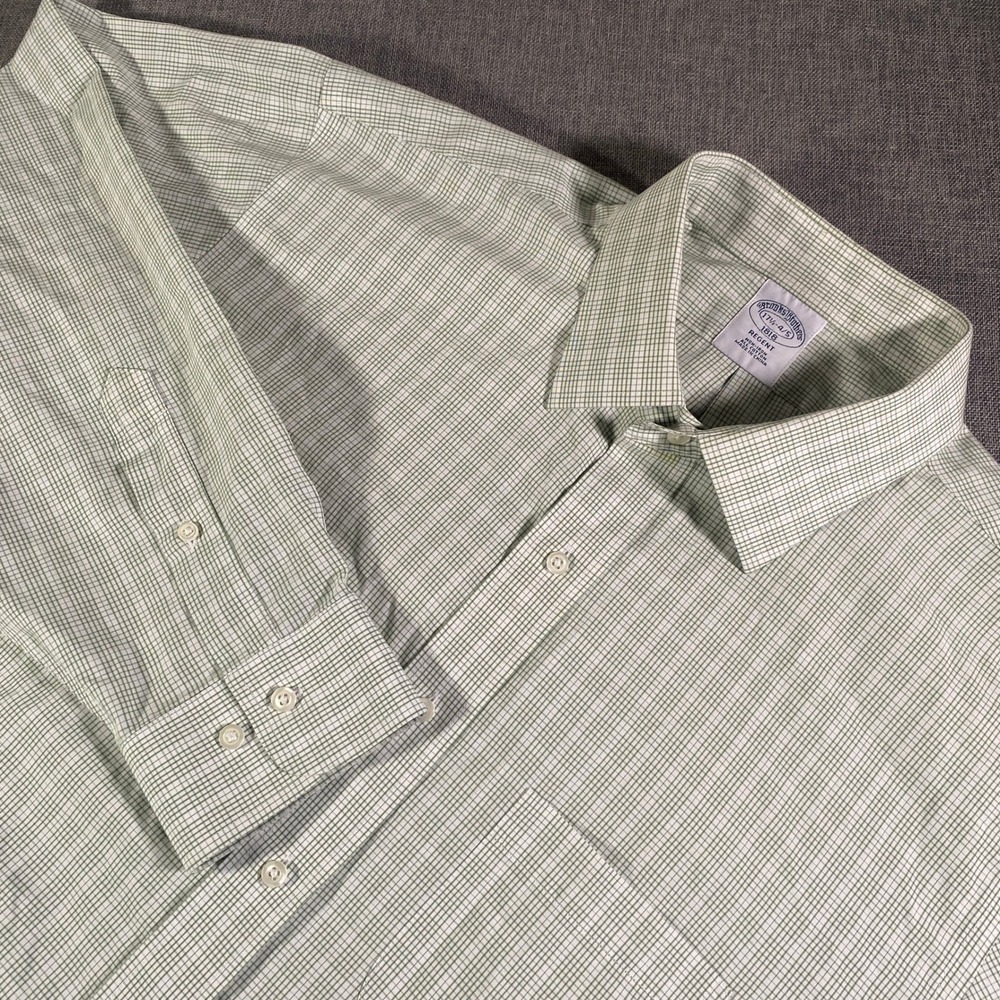 Brooks Brothers 1818 Regent Men's‎ Dress Shirt 17.5-4/5 Green Plaid Check